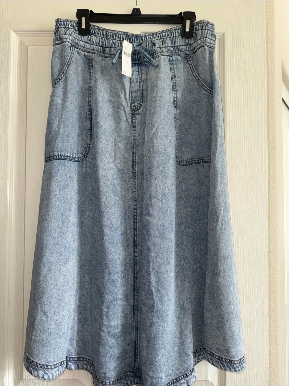 Anthropologie Light Blue Drawstring Denim Midi Skirt - Picture 3 of 5